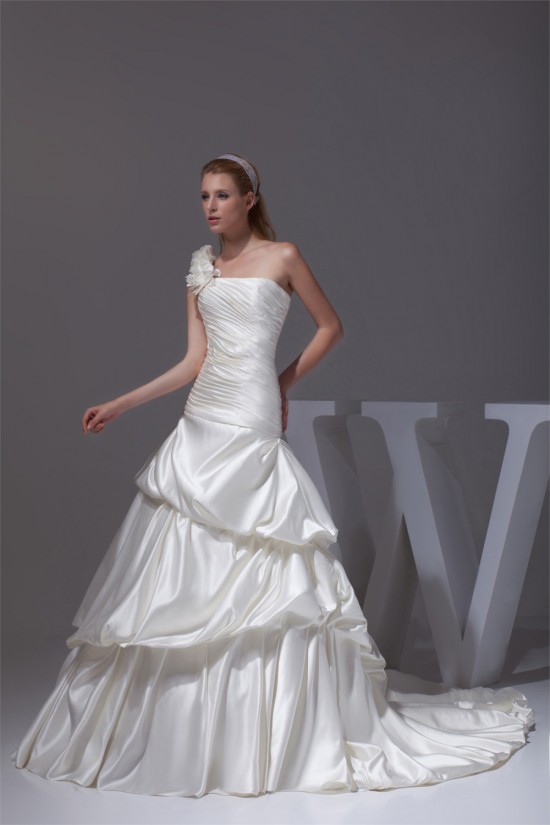 Satin Sleeveless One-Shoulder A-Line New Arrival Wedding Dresses 2030303