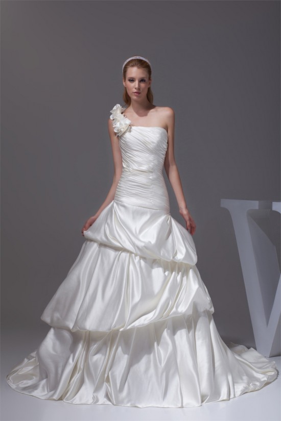 Satin Sleeveless One-Shoulder A-Line New Arrival Wedding Dresses 2030303