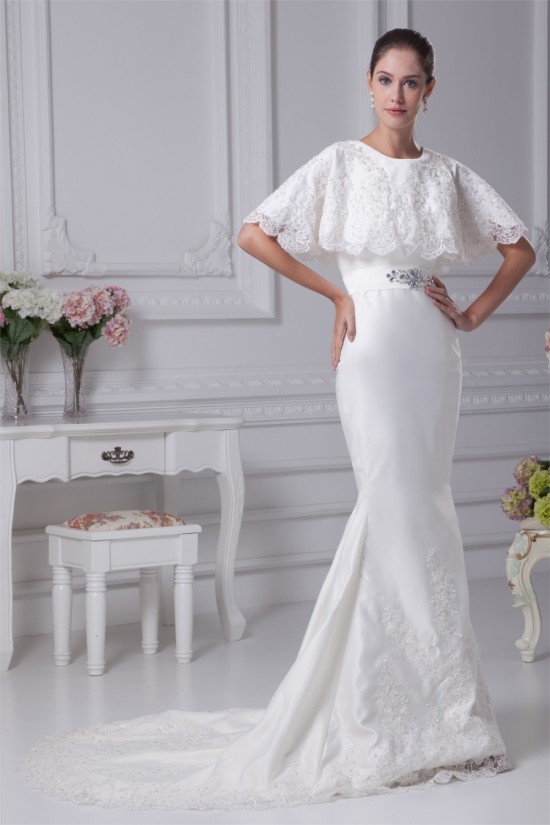 Mermaid/Trumpet Satin Sleeveless Scoop Lace Wedding Dresses 2030304 Mermaid/Trumpet Satin Sleeveless Scoop Lace Wedding Dresses 2030304