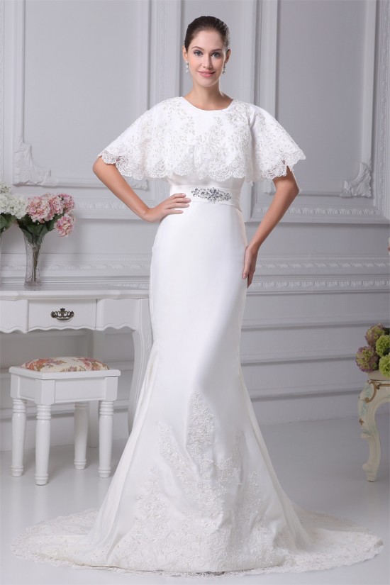 Mermaid/Trumpet Satin Sleeveless Scoop Lace Wedding Dresses 2030304 Mermaid/Trumpet Satin Sleeveless Scoop Lace Wedding Dresses 2030304