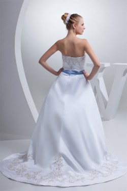 A-Line Beaded Satin Sweetheart Sleeveless Wedding Dresses 2030306