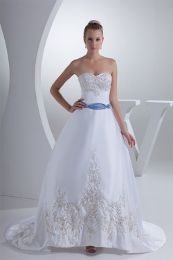 A-Line Beaded Satin Sweetheart Sleeveless Wedding Dresses 2030306