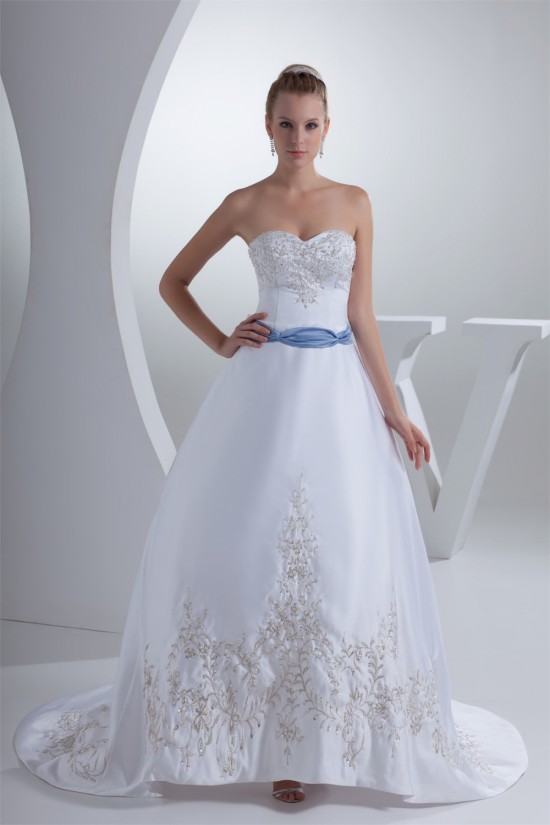 A-Line Beaded Satin Sweetheart Sleeveless Wedding Dresses 2030306 A-Line Beaded Satin Sweetheart Sleeveless Wedding Dresses 2030306