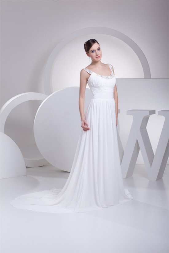 A-Line Chiffon Scoop Sleeveless Sweet Wedding Dresses 2030310