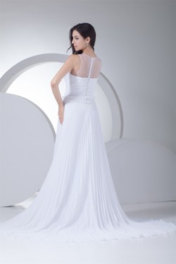 A-Line Sleeveless Scoop Chiffon Silk like Satin Wedding Dresses 2030311