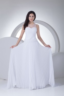 A-Line Sleeveless Scoop Chiffon Silk like Satin Wedding Dresses 2030311