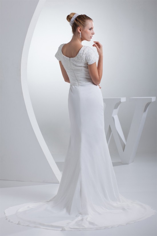 Mermaid/Trumpet Scoop Chiffon Silk like Satin Beaded Wedding Dresses 2030312 Mermaid/Trumpet Scoop Chiffon Silk like Satin Beaded Wedding Dresses 2030312