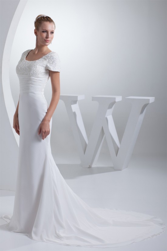 Mermaid/Trumpet Scoop Chiffon Silk like Satin Beaded Wedding Dresses 2030312 Mermaid/Trumpet Scoop Chiffon Silk like Satin Beaded Wedding Dresses 2030312