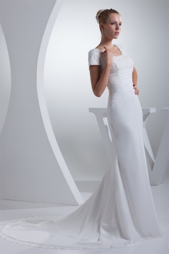 Mermaid/Trumpet Scoop Chiffon Silk like Satin Beaded Wedding Dresses 2030312 Mermaid/Trumpet Scoop Chiffon Silk like Satin Beaded Wedding Dresses 2030312