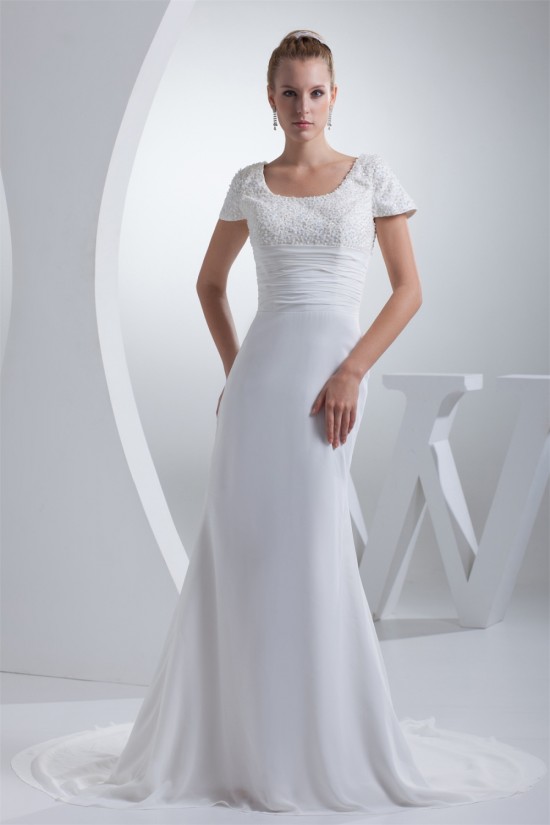 Mermaid/Trumpet Scoop Chiffon Silk like Satin Beaded Wedding Dresses 2030312 Mermaid/Trumpet Scoop Chiffon Silk like Satin Beaded Wedding Dresses 2030312