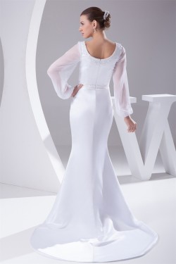 Mermaid/Trumpet Chiffon Satin Long Sleeve Scoop Wedding Dresses 2030313