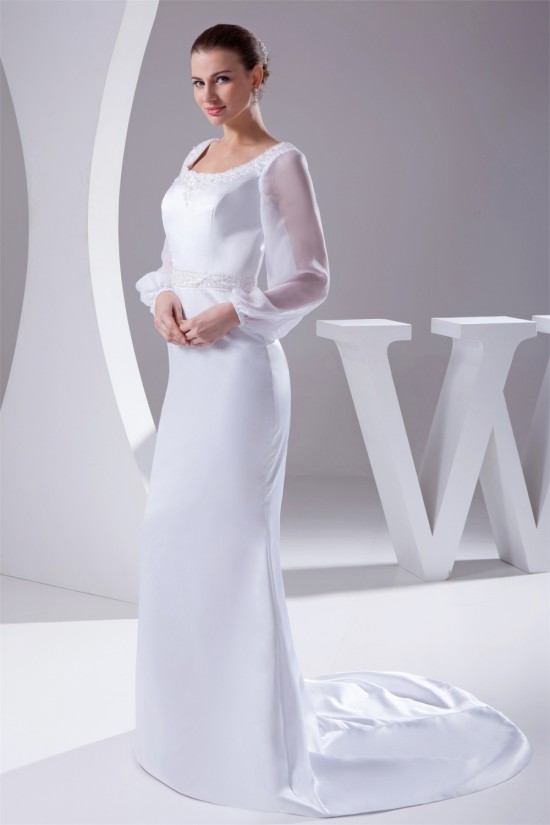 Mermaid/Trumpet Chiffon Satin Long Sleeve Scoop Wedding Dresses 2030313 Mermaid/Trumpet Chiffon Satin Long Sleeve Scoop Wedding Dresses 2030313