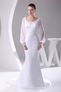 Mermaid/Trumpet Chiffon Satin Long Sleeve Scoop Wedding Dresses 2030313