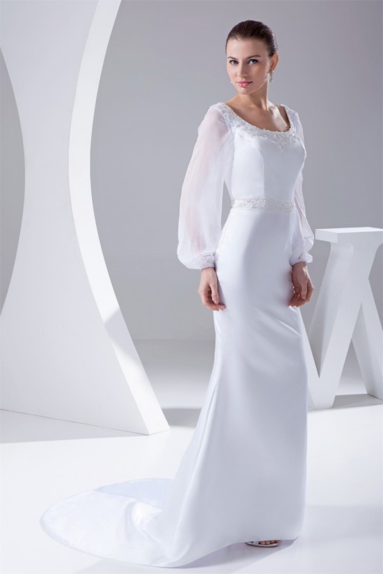 Mermaid/Trumpet Chiffon Satin Long Sleeve Scoop Wedding Dresses 2030313 Mermaid/Trumpet Chiffon Satin Long Sleeve Scoop Wedding Dresses 2030313