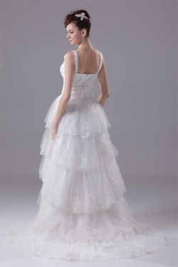A-Line Sleeveless Scoop Satin Lace Wedding Dresses 2030314