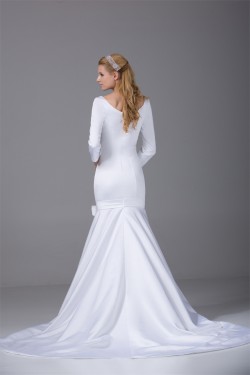 Mermaid/Trumpet 3/4 Length Sleeve Scoop Satin Wedding Dresses 2030315