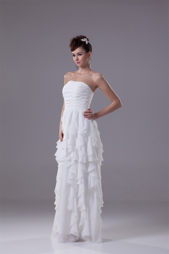 Sheath/Column Chiffon Strapless Floor-Length Wedding Dresses 2030319