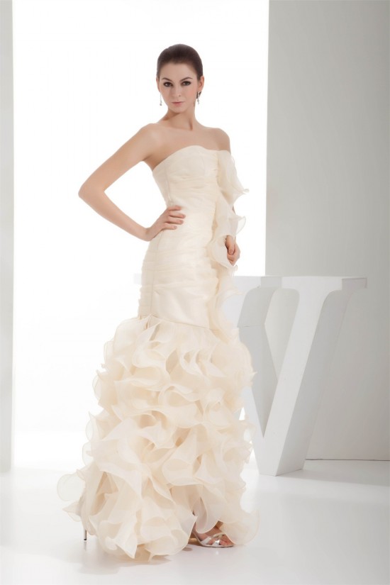 Sheath/Column Organza Strapless Wedding Dresses with Color 2030321
