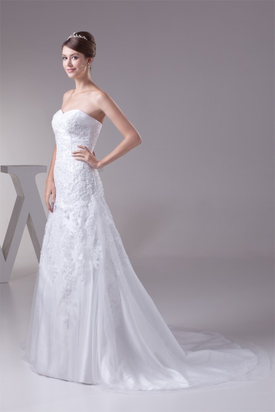A-Line Satin Lace Fine Netting Sweetheart Wedding Dresses 2030322