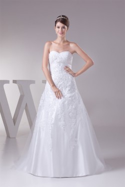 A-Line Satin Lace Fine Netting Sweetheart Wedding Dresses 2030322