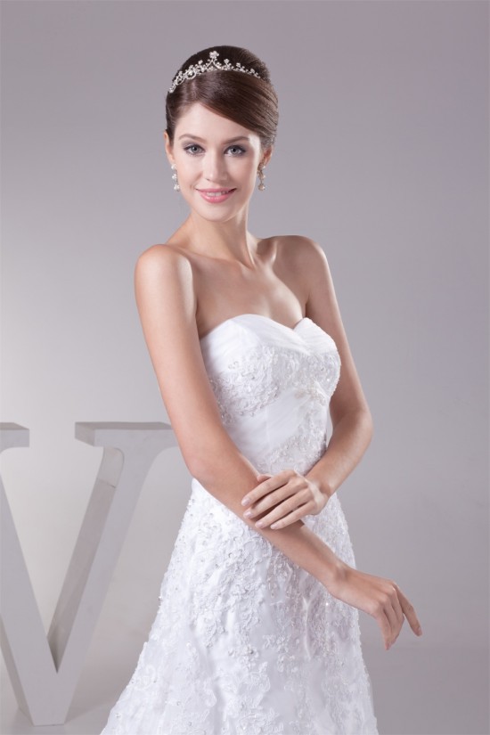A-Line Satin Lace Fine Netting Sweetheart Wedding Dresses 2030322