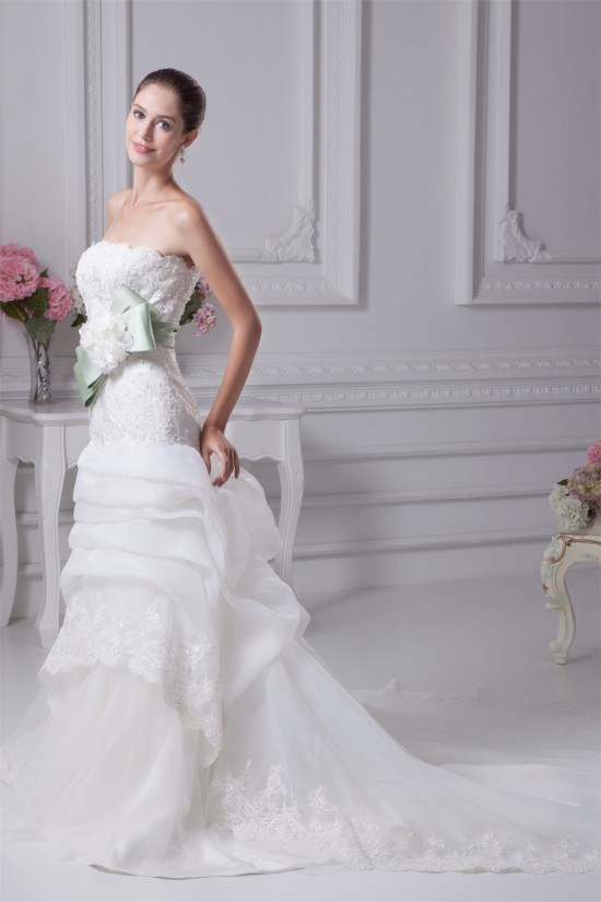 A-Line Satin Organza Sleeveless Lace Wedding Dresses 2030323 A-Line Satin Organza Sleeveless Lace Wedding Dresses 2030323