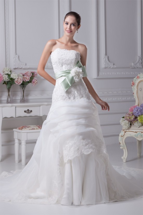 A-Line Satin Organza Sleeveless Lace Wedding Dresses 2030323 A-Line Satin Organza Sleeveless Lace Wedding Dresses 2030323