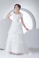 A-Line Satin Organza Straps Short Sleeve Lace Wedding Dresses 2030324