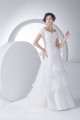 A-Line Satin Organza Straps Short Sleeve Lace Wedding Dresses 2030324