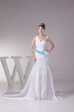 Trumpet/Mermaid Satin One-Shoulder Wedding Dresses 2030325