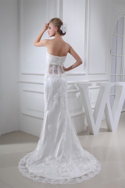 Sheath/Column Sleeveless Fine Netting Soft Sweetheart Lace Wedding Dresses 2030329