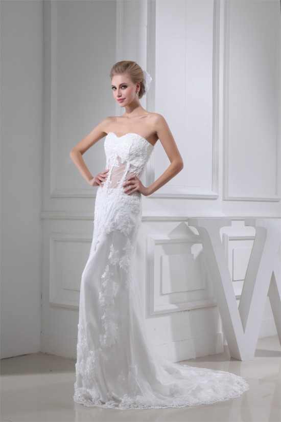 Sheath/Column Sleeveless Fine Netting Soft Sweetheart Lace Wedding Dresses 2030329 Sheath/Column Sleeveless Fine Netting Soft Sweetheart Lace Wedding Dresses 2030329