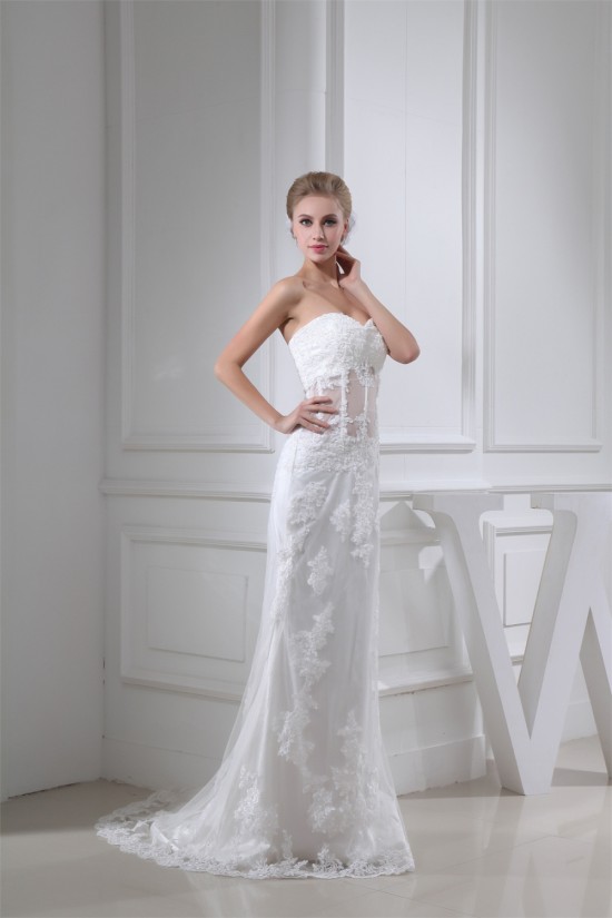 Sheath/Column Sleeveless Fine Netting Soft Sweetheart Lace Wedding Dresses 2030329 Sheath/Column Sleeveless Fine Netting Soft Sweetheart Lace Wedding Dresses 2030329