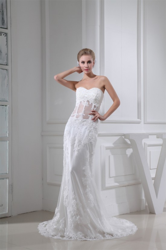 Sheath/Column Sleeveless Fine Netting Soft Sweetheart Lace Wedding Dresses 2030329 Sheath/Column Sleeveless Fine Netting Soft Sweetheart Lace Wedding Dresses 2030329