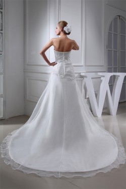 A-Line Strapless Satin Lace Organza Sweet Wedding Dresses 2030331