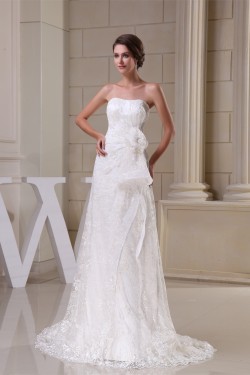 Sheath/Column Sweetheart Sleeveless Satin Lace Sweet Wedding Dresses 2030337
