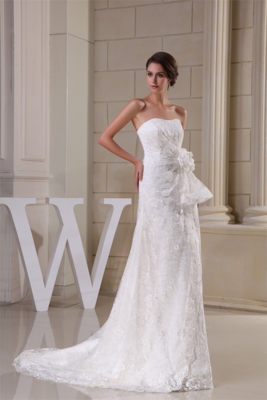 Sheath/Column Sweetheart Sleeveless Satin Lace Sweet Wedding Dresses 2030337 Sheath/Column Sweetheart Sleeveless Satin Lace Sweet Wedding Dresses 2030337