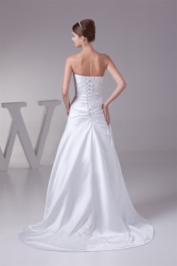 A-Line Strapless Sleeveless Satin Lace Wedding Dresses 2030338