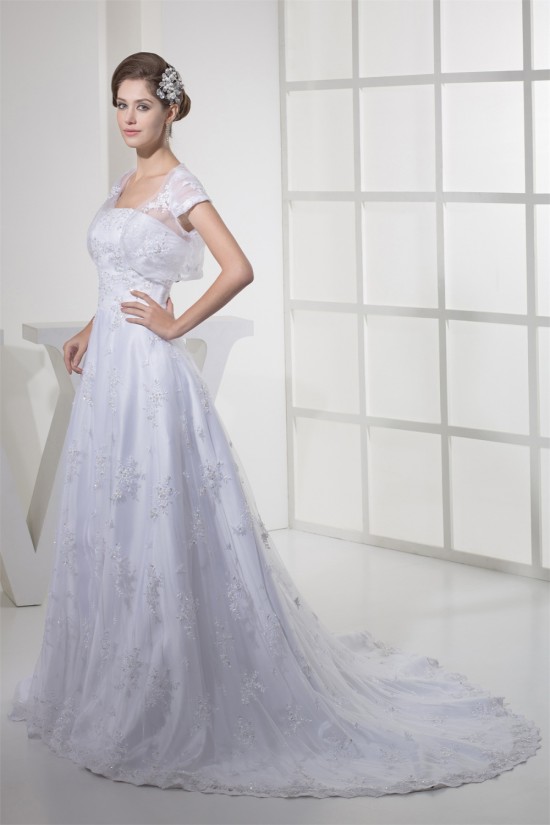 A-Line Strapless Satin Lace Fine Netting Short Sleeve Wedding Dresses 2030339 A-Line Strapless Satin Lace Fine Netting Short Sleeve Wedding Dresses 2030339