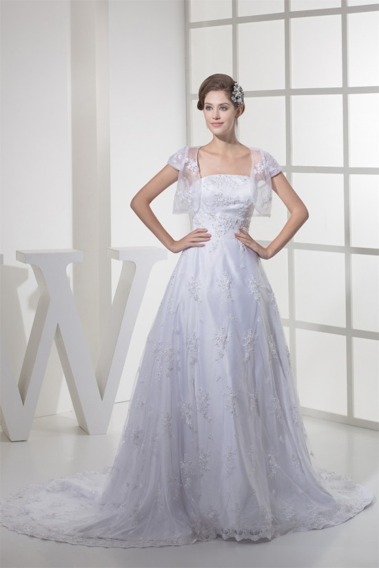 A-Line Strapless Satin Lace Fine Netting Short Sleeve Wedding Dresses 2030339 A-Line Strapless Satin Lace Fine Netting Short Sleeve Wedding Dresses 2030339