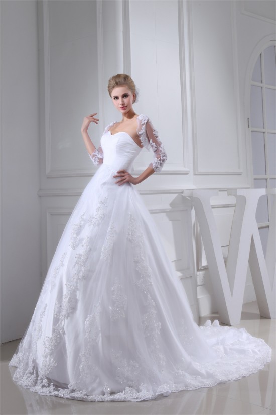 A-Line Sleeveless Satin Lace Fine Netting Best Wedding Dresses with A Lace Jacket 2030346 A-Line Sleeveless Satin Lace Fine Netting Best Wedding Dresses with A Lace Jacket 2030346