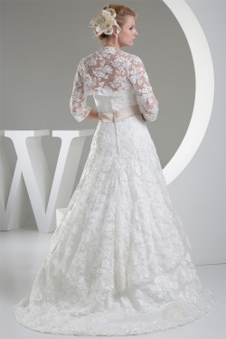 A-Line Satin Lace Silk like Satin Wedding Dresses with A Lace Jacket 2030348