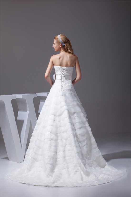 A-Line Satin Organza Sleeveless Strapless Wedding Dresses 2030349