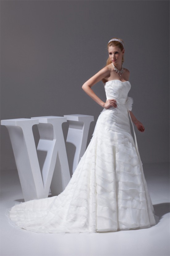 A-Line Satin Organza Sleeveless Strapless Wedding Dresses 2030349