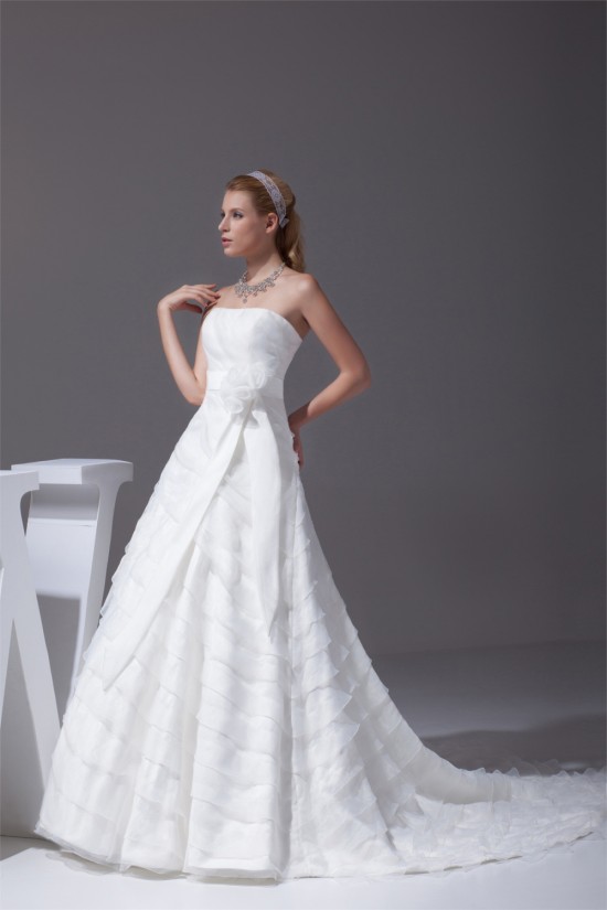 A-Line Satin Organza Sleeveless Strapless Wedding Dresses 2030349
