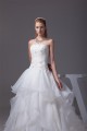 A-Line Satin Organza Lace Sleeveless Strapless Chapel Train Wedding Dresses 2030350