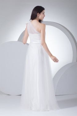 A-Line One-Shoulder Satin Silk like Satin Fine Netting Wedding Dresses 2030352