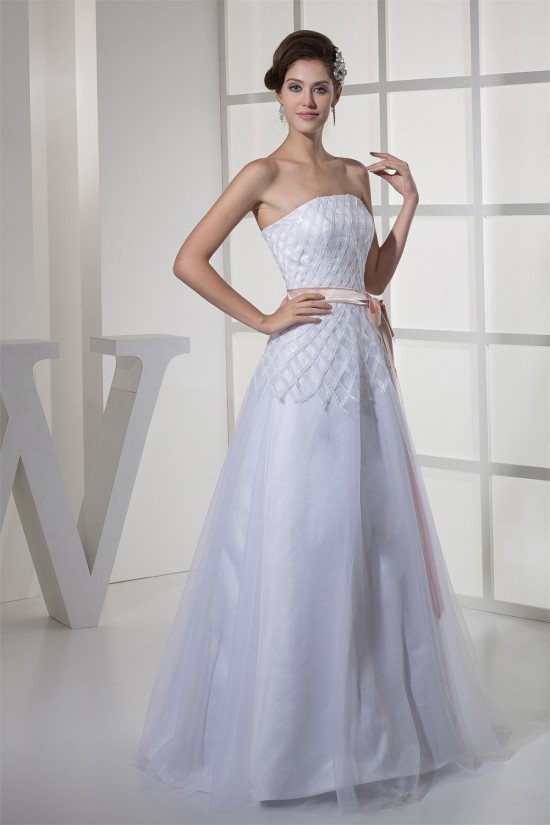 A-Line Strapless Sleeveless Satin Fine Netting Wedding Dresses 2030353 A-Line Strapless Sleeveless Satin Fine Netting Wedding Dresses 2030353