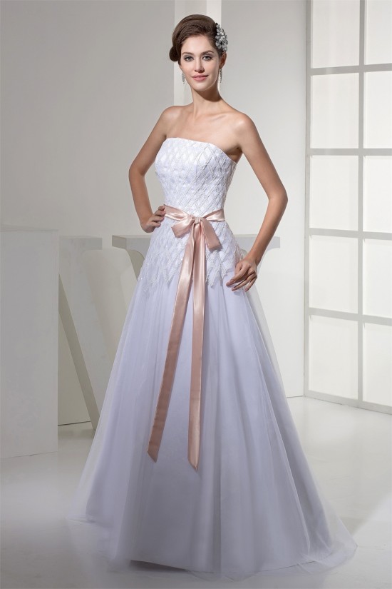 A-Line Strapless Sleeveless Satin Fine Netting Wedding Dresses 2030353 A-Line Strapless Sleeveless Satin Fine Netting Wedding Dresses 2030353