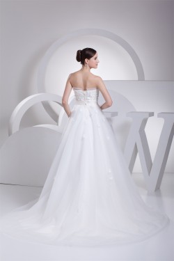 Sleeveless A-Line Strapless Satin Organza Fine Netting Sweet Wedding Dresses 2030354